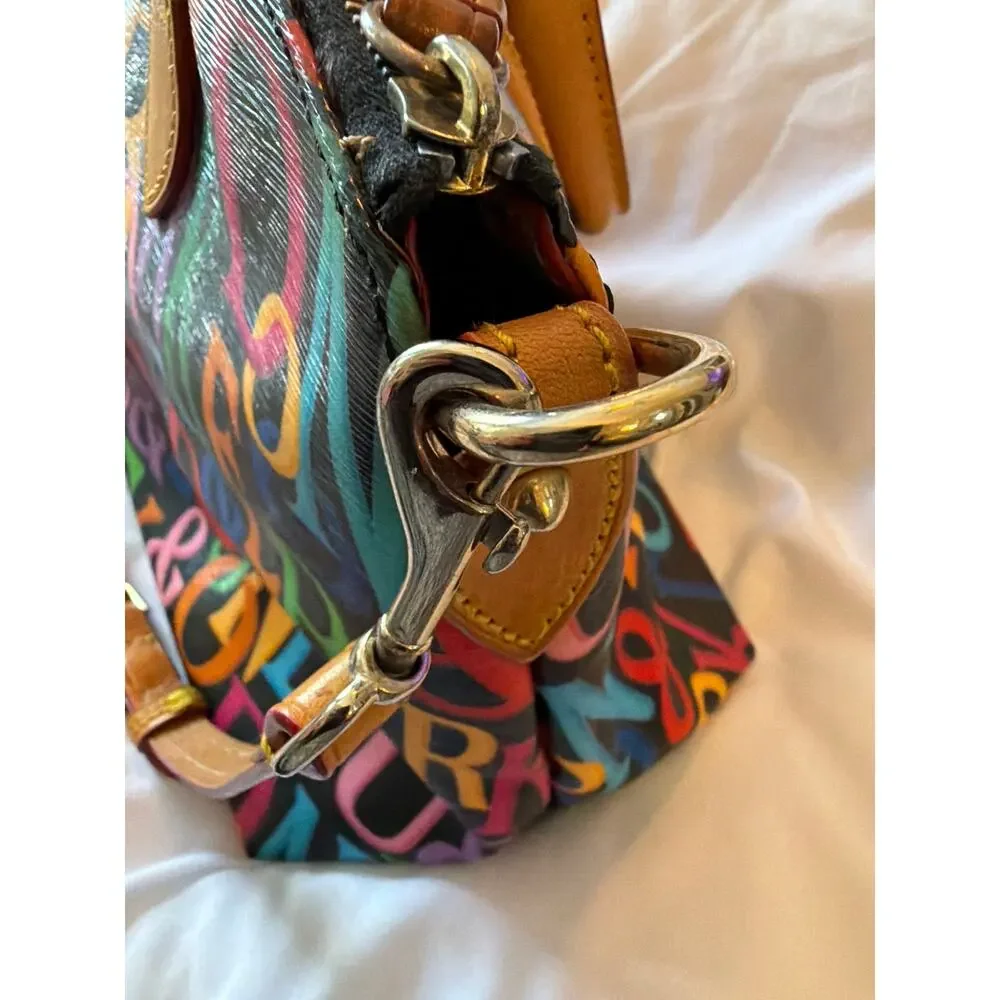 Dooney & Bourke Retro Grafica Monogram Black Rainbow Satchel Handbag Purse Y2K